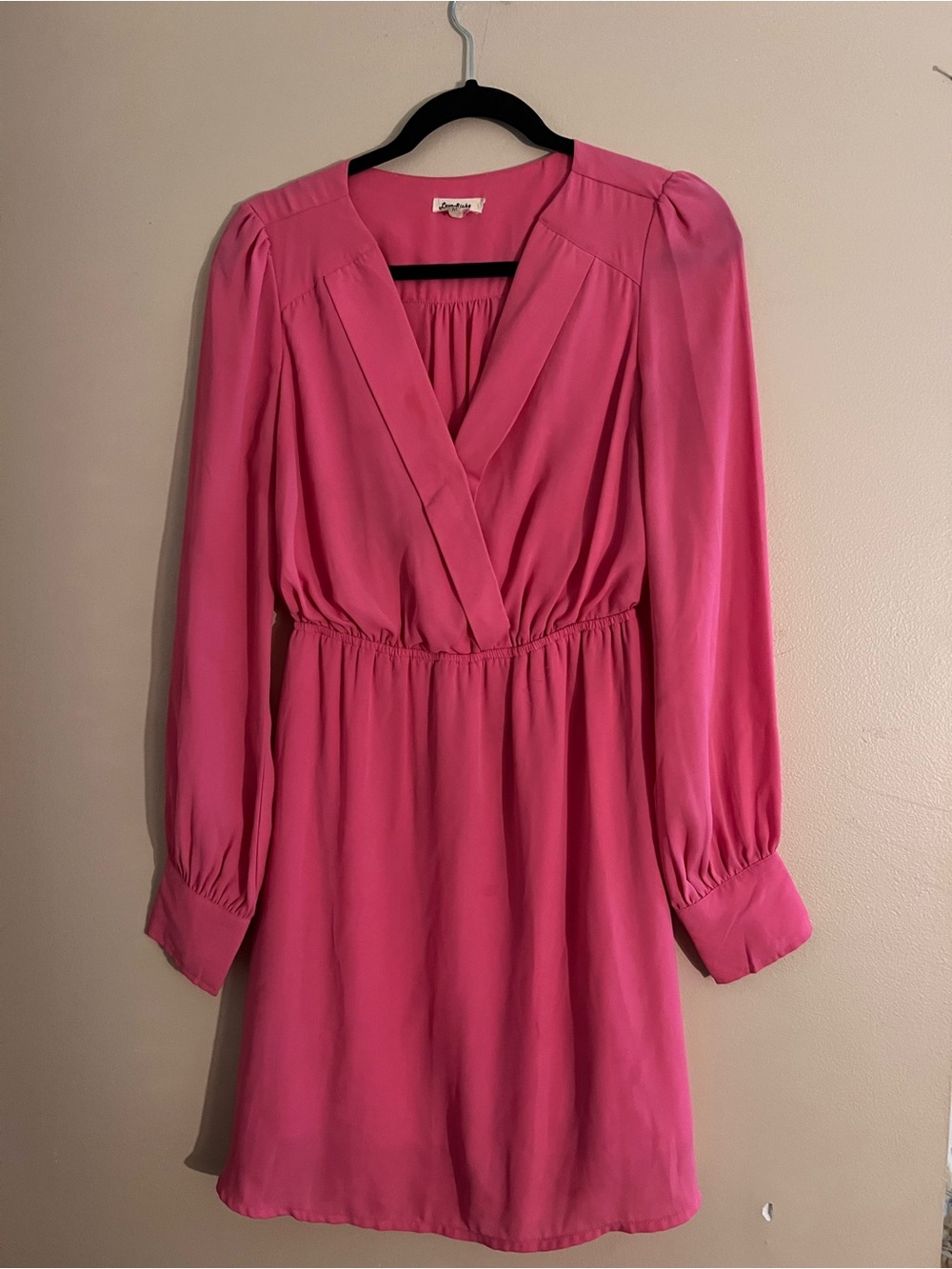 Love Riche Hot Pink Long-Sleeve Wrap-Front Dress